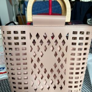 Chic Blush Cutout Tote with Wooden Handle by Joy Susan